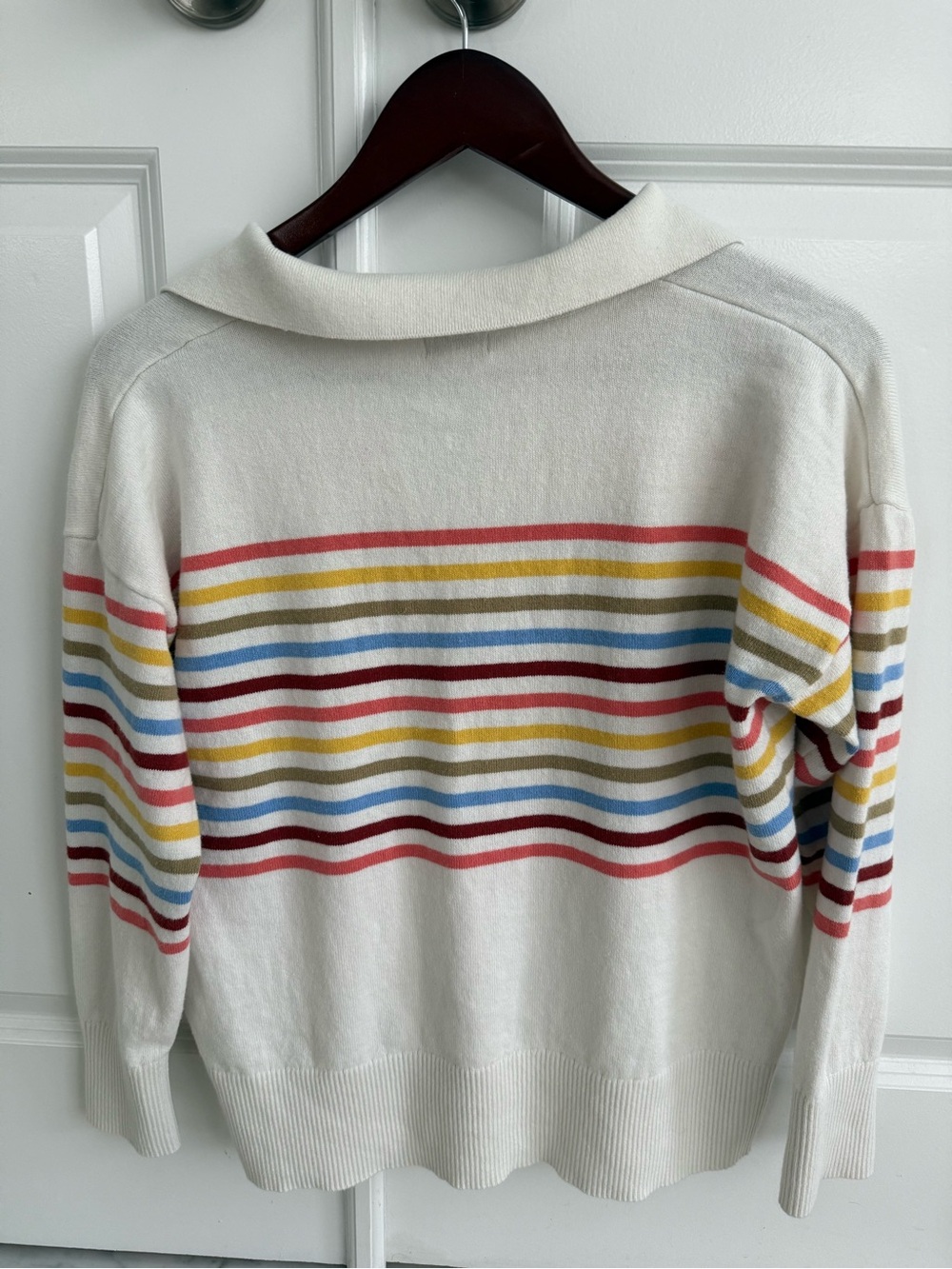 L.L.Bean Cream Knit Collared Stripe Pullover - Picture 4 of 4